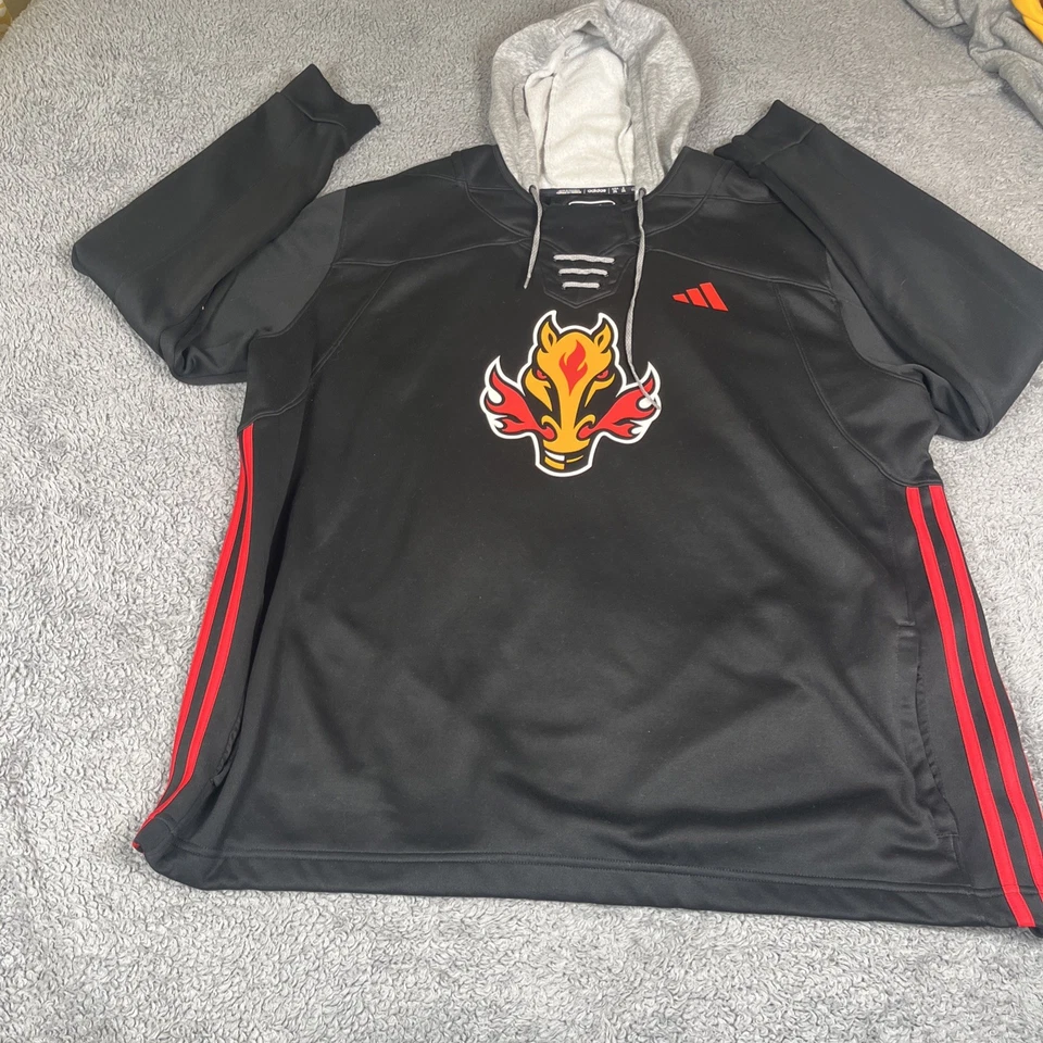 Calgary Flames Blasty Mens Jersey Hoodie 2XL Logo Black Aeroready - Image 2 of 4