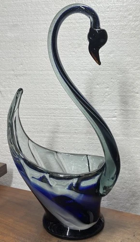 Vintage Murano-Style 18” Tall Swan Figurine Art Glass Sculpture Bowl/Planter