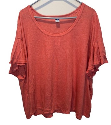 Old Navy Womens Coral Flutter Sleeve Scoop Neck Linen Blend Top 2X NEW