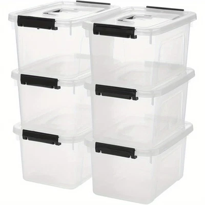 AYD 6PCS Stackable Storage Bins,Secure Snap-Lock Lids,Clear Plastic Organizer Boxes