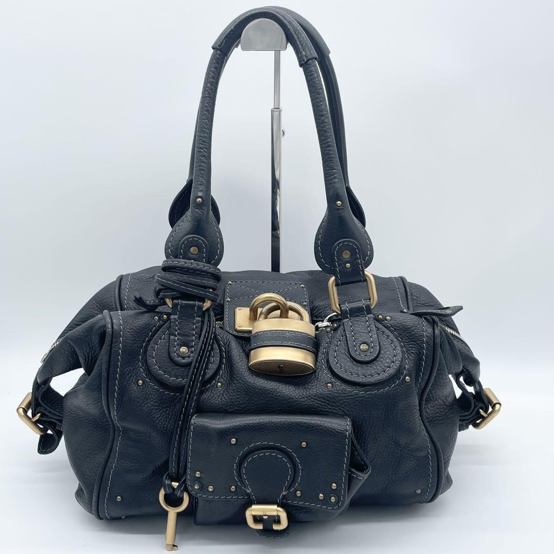 Vintage Y2K Leather Tote Bag with Gold Padlock Hardware 2000s