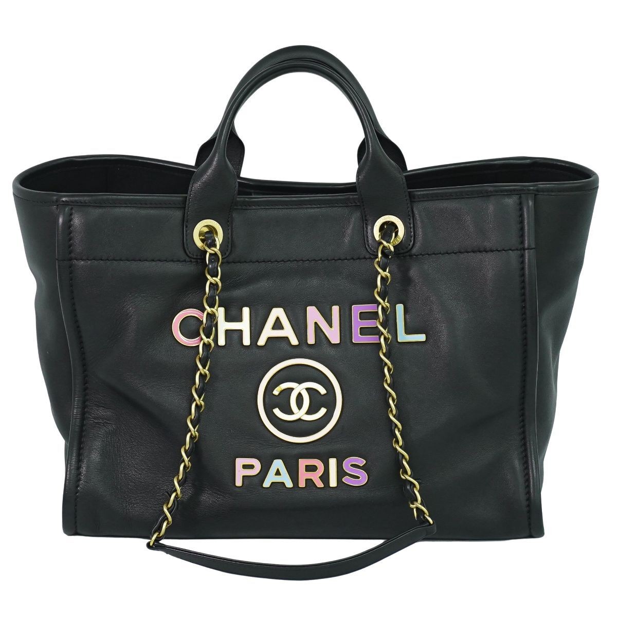 Chanel Deauville Large Coco Mark Leather Shoulder Bag 2 Way Handbag 302065