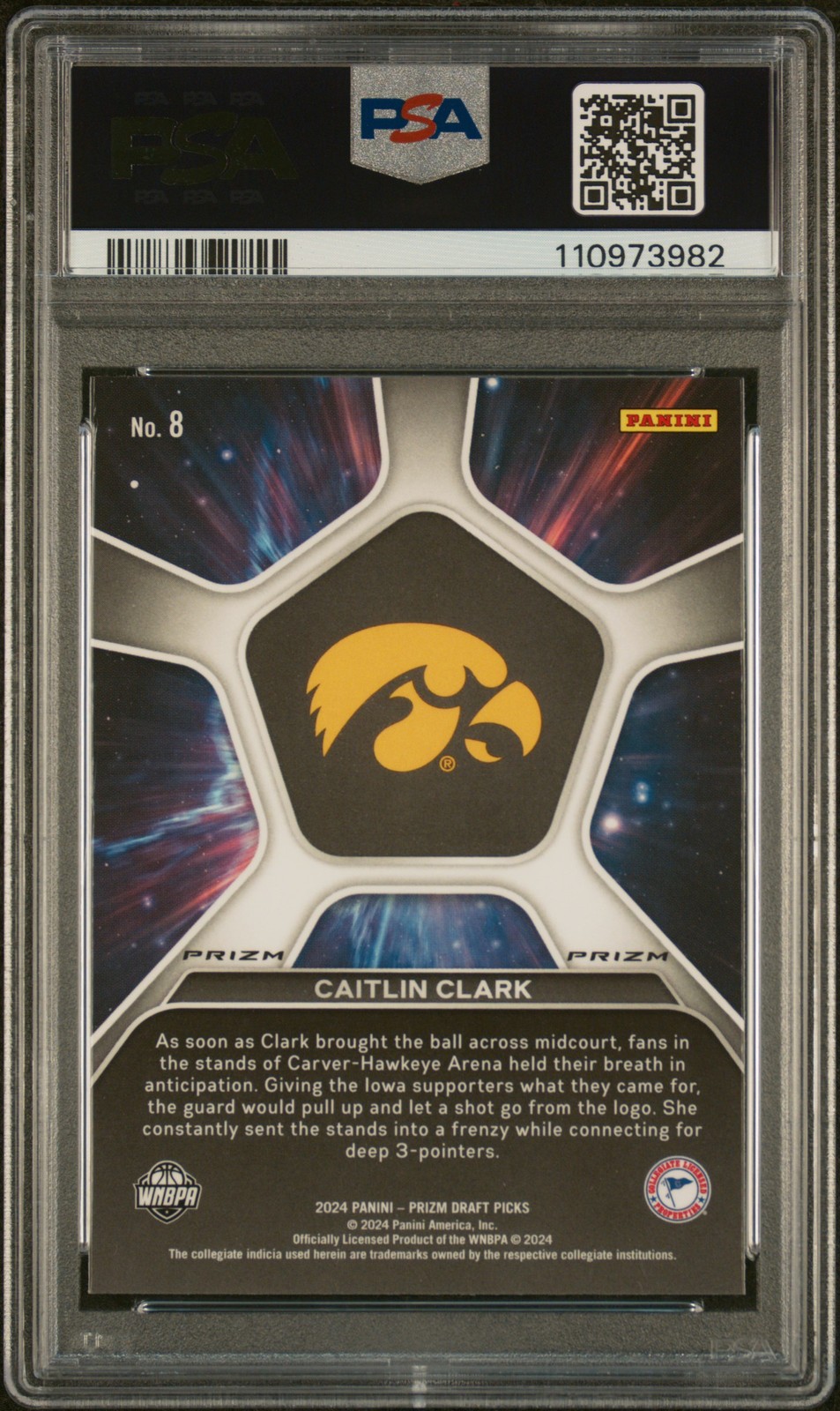 2024 PANINI PRIZM DRAFT PICKS DEEP SPACE ICE #8 CAITLIN CLARK ROOKIE RC PSA 8 view 2