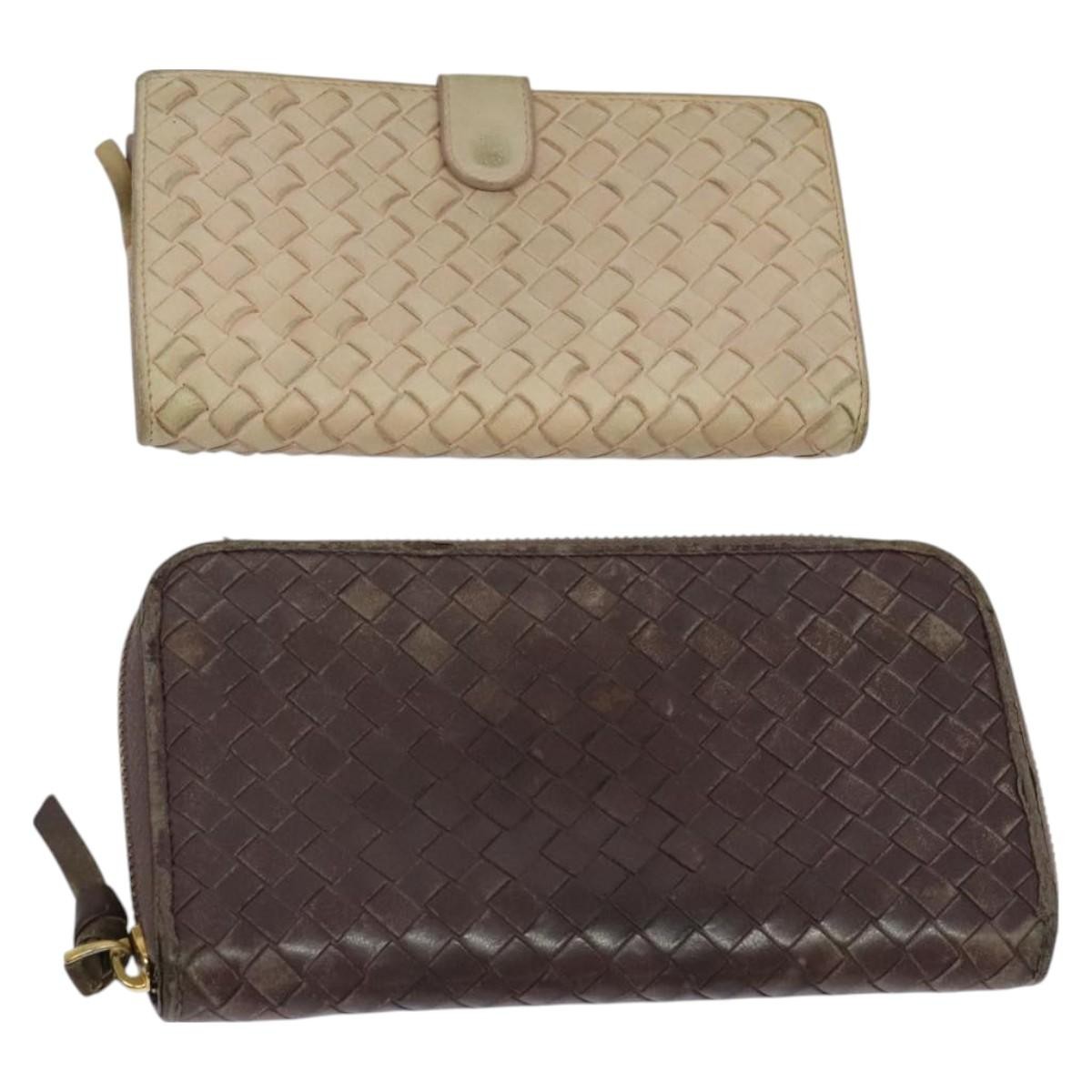 BOTTEGA VENETA INTRECCIATO Wallet Leather 2 Set Beige Brown Auth
