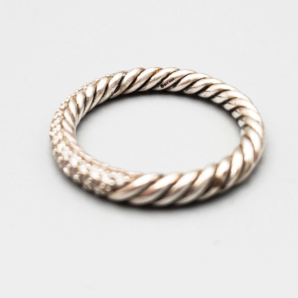 Petite Pavé Stack Ring Sterling Silver Diamond 3m… - image 7