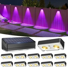 Solar Fence Lights 12 Pack, Warm White, Cool White and RGB Color Glow LED Solar