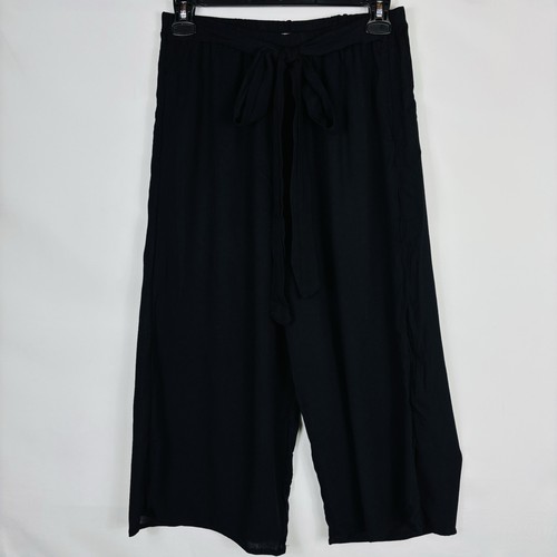 Yemaya INC Womens Wide Leg Palazzo Belt Black Fluid Fall Mid-Leg Height Zise M - 第 1/6 張圖片
