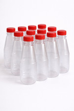 12er Set transparente Flaschen mit rotem Deckel 300 ml