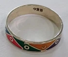 Vintage Sterling Silver 925 Multi-Color Enamel Geometric Band Ring – Size 7