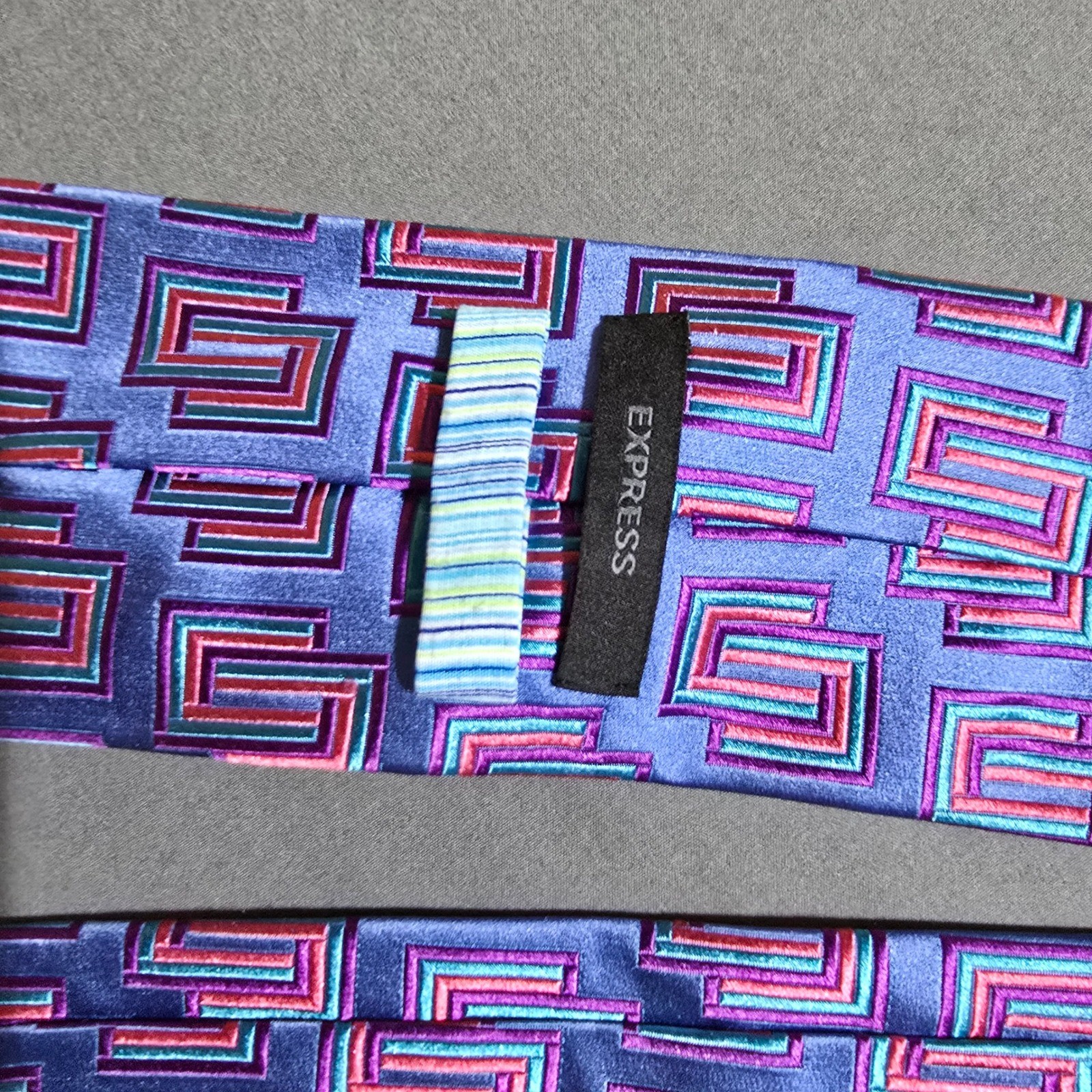 Express Geometric Pattern Silk Blend Necktie Blue… - image 3