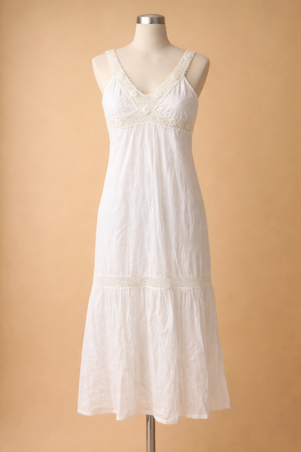 Maxi Dress Womens Medium Gauzy Crochet Accents Lined Cottagecore Boho Beachy-image