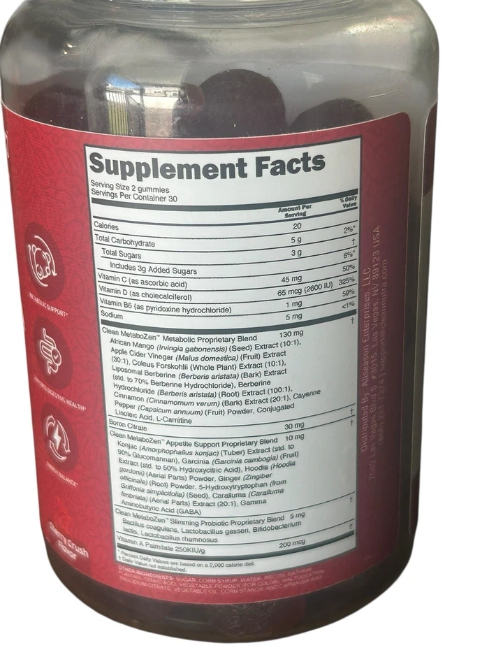 Clean Nutra Metabo Zen Apoyo Diario, Salud Intestinal Keto + Gomitas ACV NUEVO Foto 4 de 4