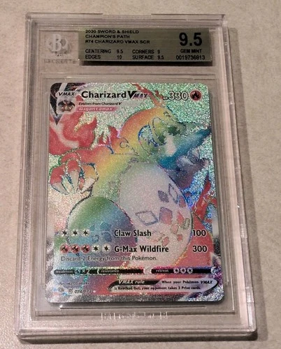 2020 SWORD & SHIELD CHAMPIONS PATH 74 CHARIZARD VMAX SECRET RAINBOW RARE BGS 9.5