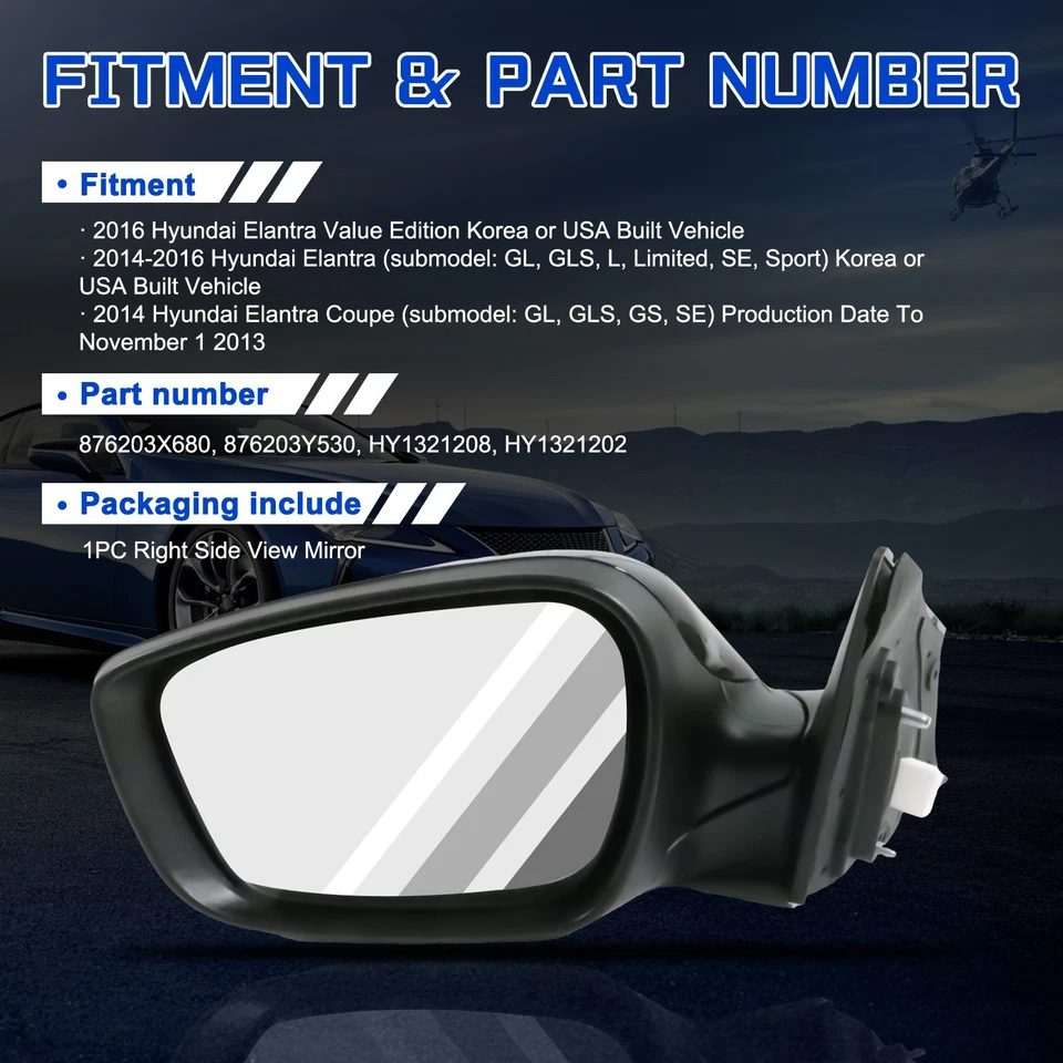 1pc Right Power Mirror Heated For 2014 - 2016 Hyundai Elantra 2014 Elantra Coupe - Image 3 of 4
