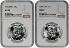 1965 + 1966 SMS 50c Kennedy Half Dollar NGC Graded MS 67 Two Coin Lot White
