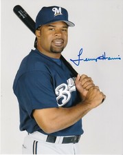 LENNY HARRIS   MILWAUKEE BREWERS    ACTION SIGNED 8x10