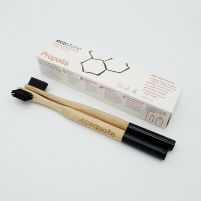 ecostore Propolis Toothpaste Set 2 x Bamboo Toothbrush Handmade Eco-Friendly