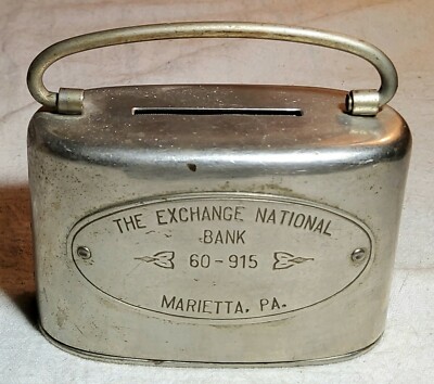 ANTIQUE BRASS BANK ADVERTISING THE EXCHANGE NATIONAL BANK MARIETTA, PENNSYLVANIA