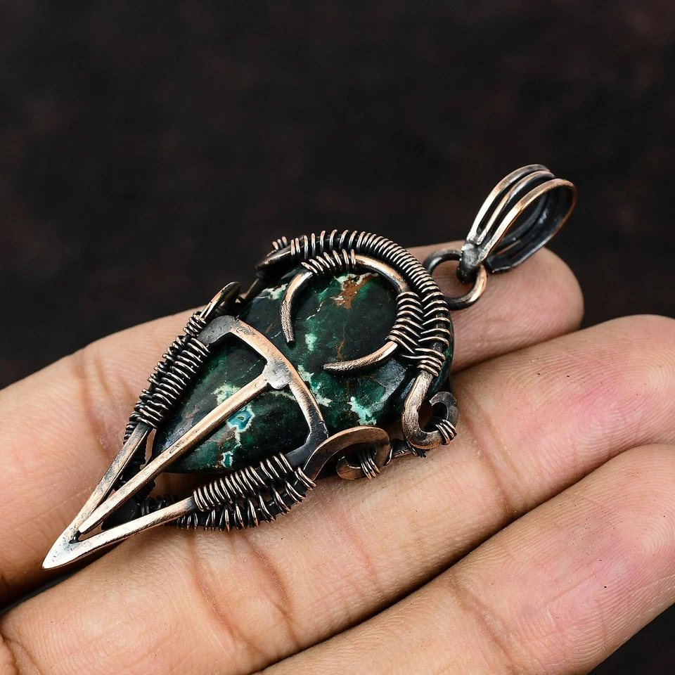 Подвеска в виде проволоки из меди для подарка на день рождения с купритом хризоколлой 2,64 дюйма - Изображение 3 из 4