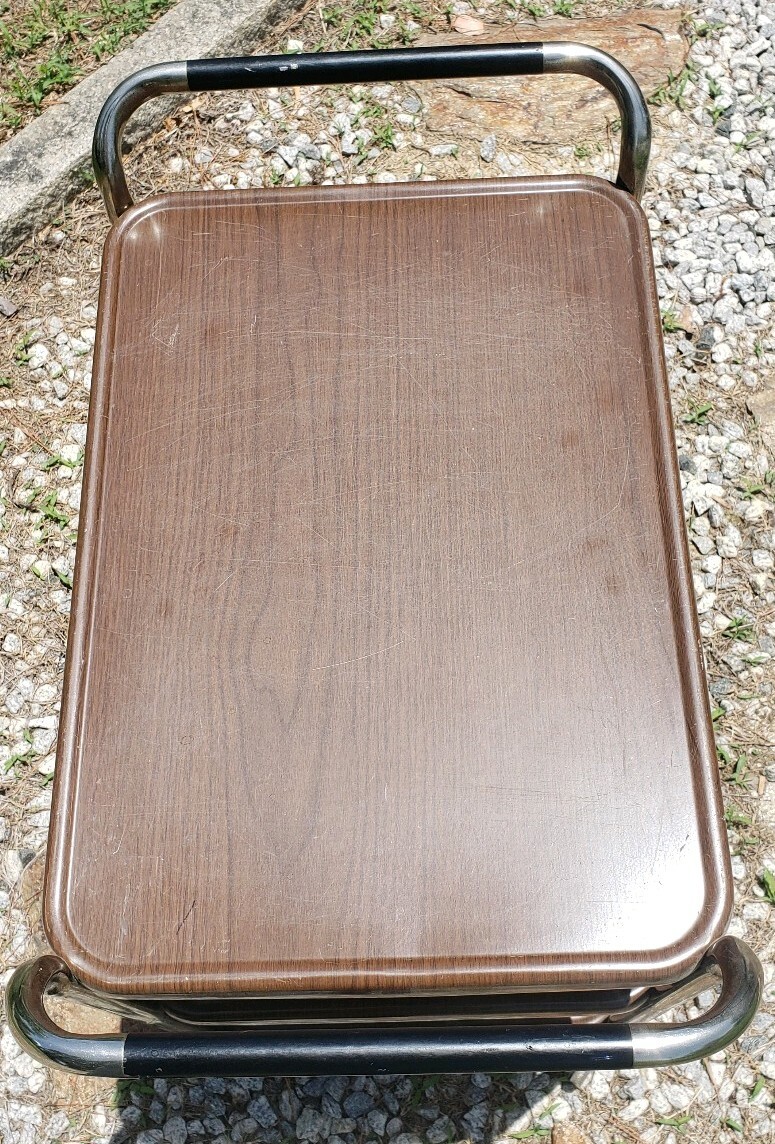 Vintage Mid Century Metal 3 Tier Cosco Wood Grain Metal Rolling