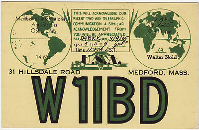 QSL Card MEDFORD MASS. 1935 USA Funk Karte Radio W1IBD    ( 80460
