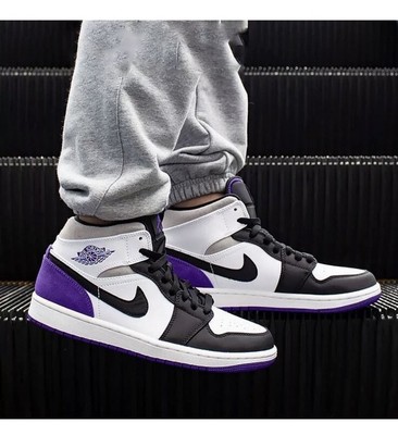 nike air jordan 1 mid se white court purple black