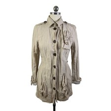 Gryphon New York Knot Twist Womens Jacket Small Khaki Short Long Sleeve Button