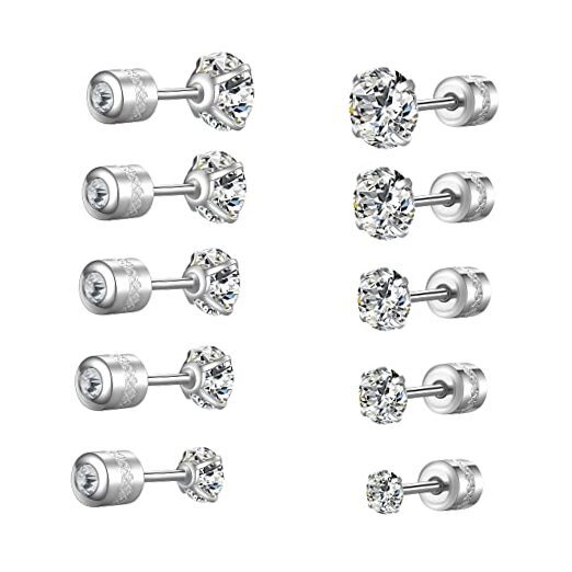 Titanium Surgical Steel Cubic Zirconia Screw Back Round Clear - 3/4/5/6/7mm