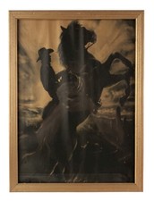 Framed Print Pencil Drawing on Brown Paper Man Rearing Horse Western Art