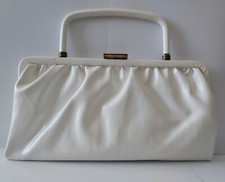 Vintage 1960's Garay White Faux Leather Convertible Clutch Purse, Gold Hardware