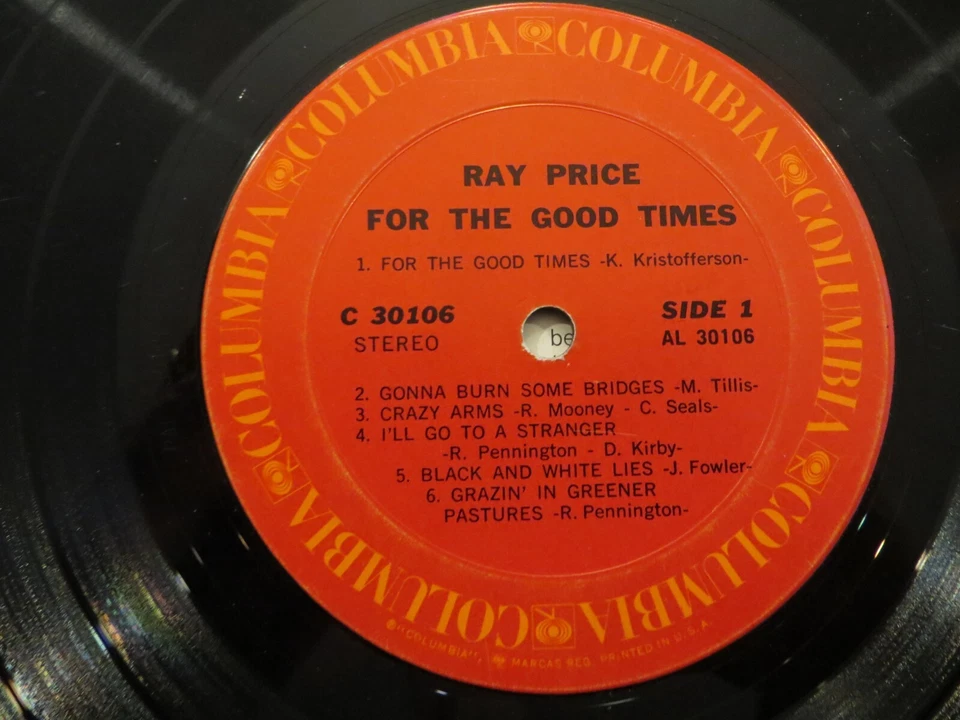 Ray Price – For The Good Times - 1970 - Columbia C 30106 Vinyl LP G+/VG - Image 4 of 4