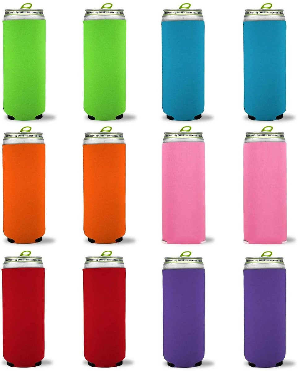 Collapsible 12 oz Slim Can Cooler Sleeves Blank Fabric Scuba Foam