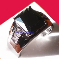 Natural Black Onyx & CZ Gemstones 925 sterling silver Ring For Men's #889