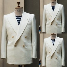 Double Breasted Men's Suits Ivory Dinner Party Blazers Business Casual Tuxedos