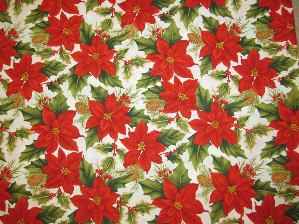 CARDINAL BLOOM BY ALEXANDER HENRY CHRISTMAS POINSETTIAS 100% Cotton Fabric HY - Image 3 of 4