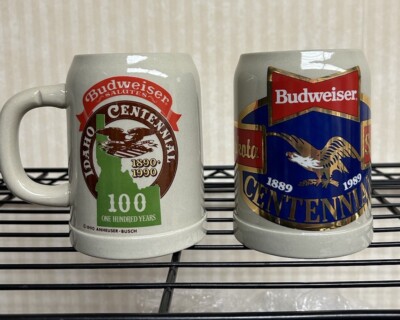 2  Budweiser State Steins: Centennial North South Dakota & Idaho Centennial