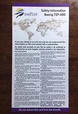 Swiftair Boeing 737-400 Safety Information Card FAM 009 - 12/17