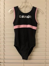 Jacques Moret Dance Girl  s Large Rhinestone Pink Black Leotard Ballet Gymnastics