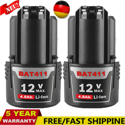 2x Für Bosch Professional GBA 12V Akku 4,8Ah BAT411 Li-ion GSR GDR GSA BAT412