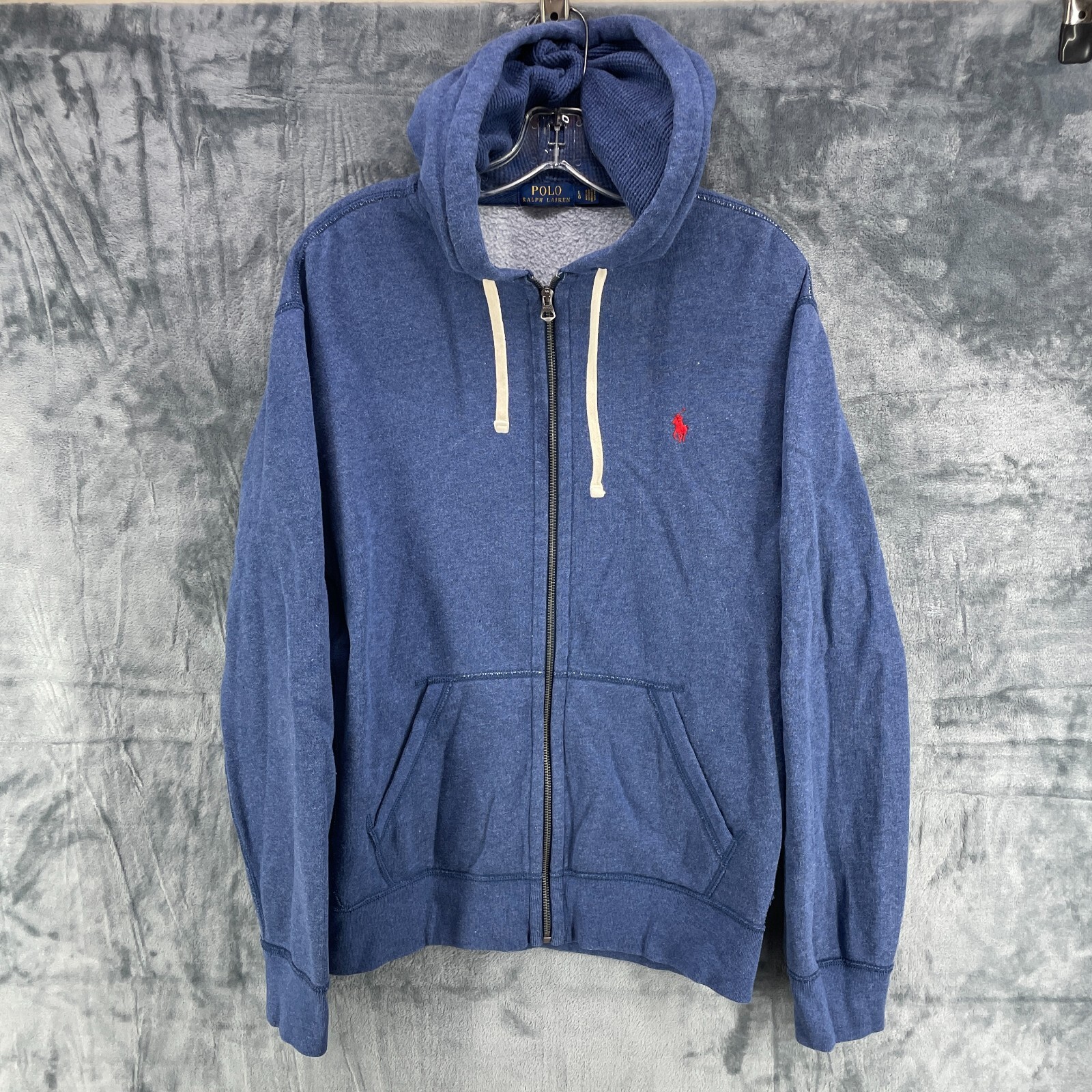 Polo Ralph Lauren blu pesante full zip felpa con cappuccio rosso pony L