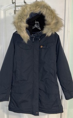 FJALLRAVEN NUUK PARKA COAT sz S Navy Black Fur Trim Hood EUC Fall Raven Jacket