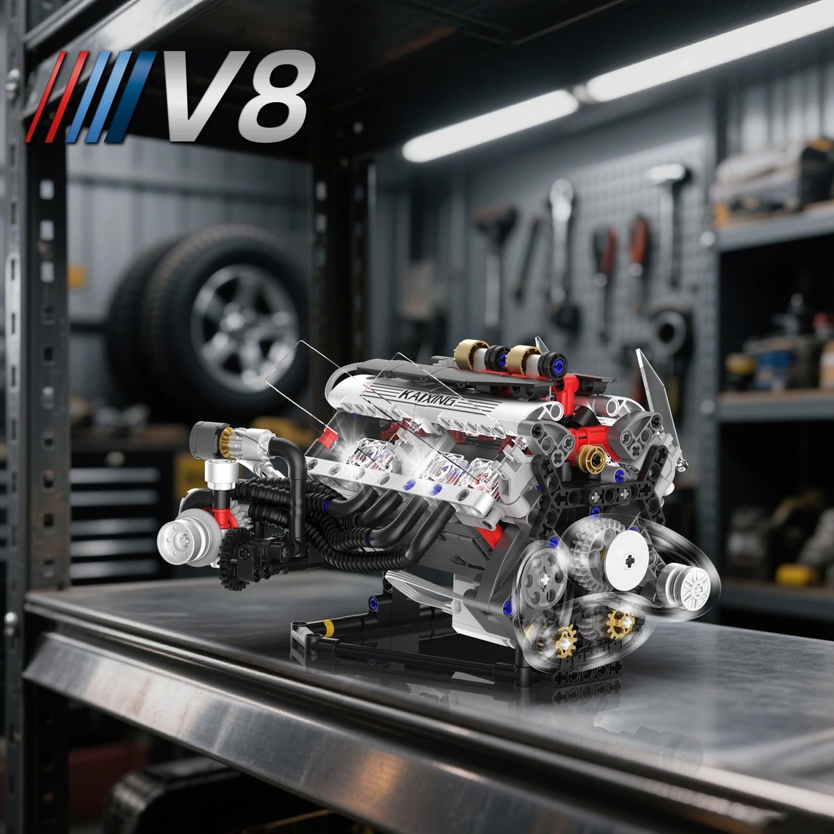 V8 Engine Kits That Works Building Sets,Car Engine Model Kit with 