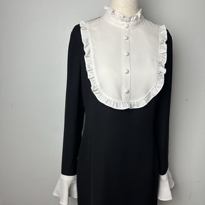 Black Sheath Dress Long Sleeve White Bib Collar Cuff Wednesday Goth Retro 90s S | eBay Black Sheath Dress Long Sleeve White Bib Collar Cuff Wednesday Goth Retro 90s S | eBay