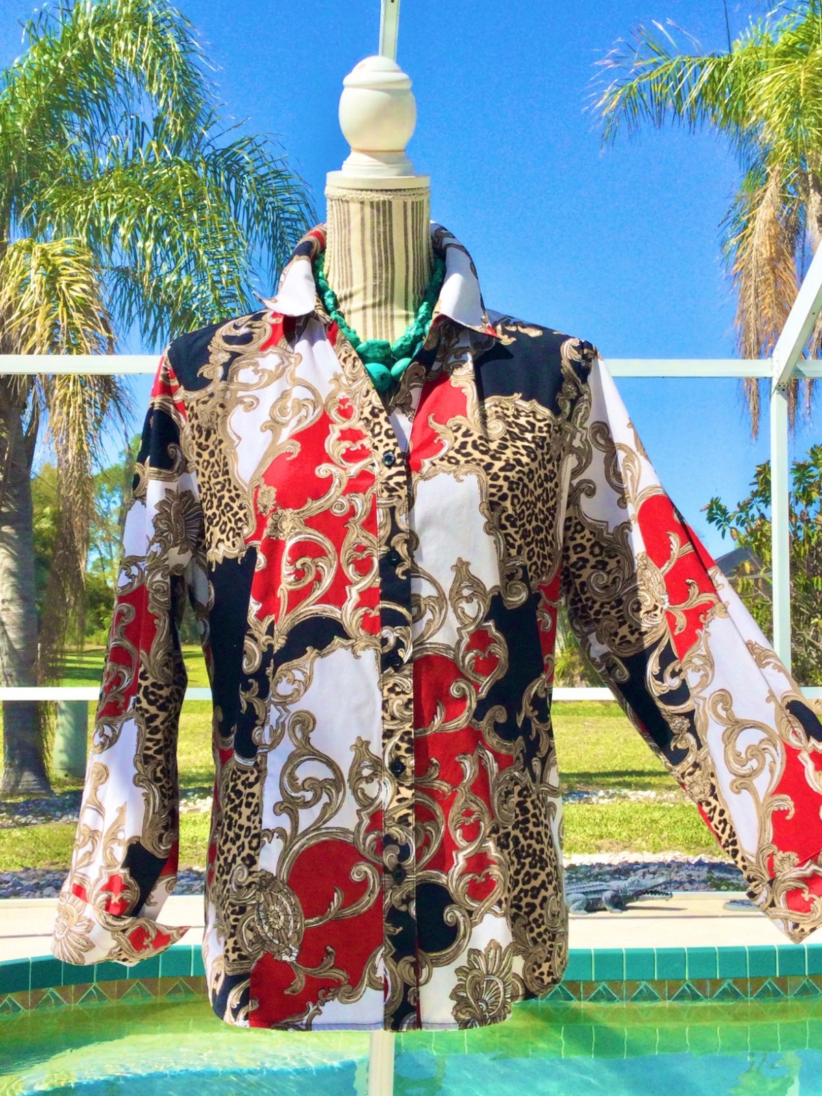 CHICOS Multi Blue,White DRAMATIC Geometric  Dolma… - image 22