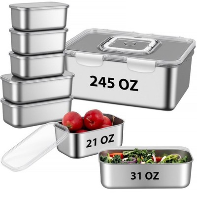 Freshmage 8 Pcs Large Stainless Steel Food Storage Containers Lids 3 Sizes Meal