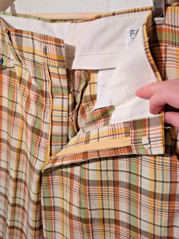Pantalones de Colección Farah Bell Bottom Para Hombre 32 x 34 Cuadros Disco Ocio Poliéster Pantalones Foto 4 de 4