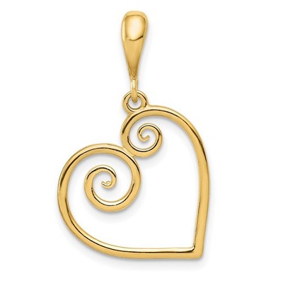 14k Yellow Gold Polished Swirl Heart Pendant 0.93g Gift for Mother