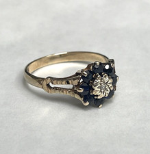9ct Yellow Gold Ring Sapphire and Diamond Stones Solid Band Hallmark Size K 1/2