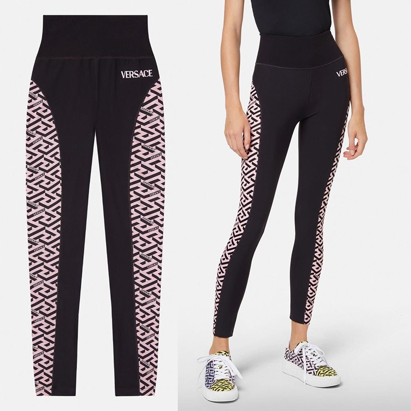 ヨサ　テラウェア sz 3 M NEW $525 VERSACE Black PINK LA GRECA Jersey Sport Pants