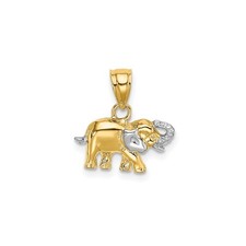 10k Yellow Gold Elephant Pendant Two-Tone Rhodium Animal Symbol Spiritual Luck